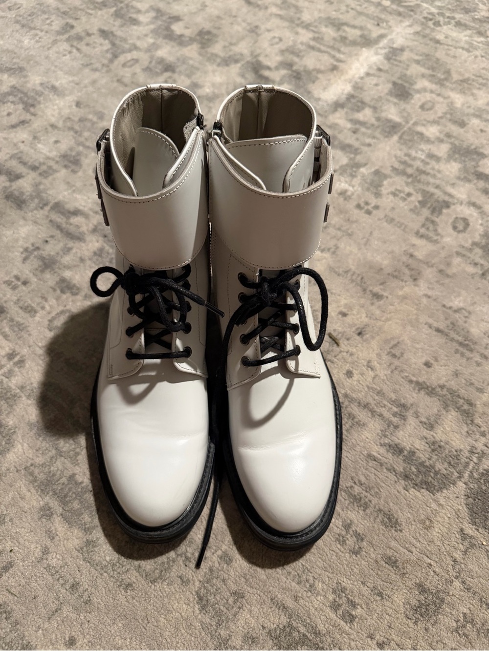 All Saints White Lace-Up Combat Boots with Black Laces